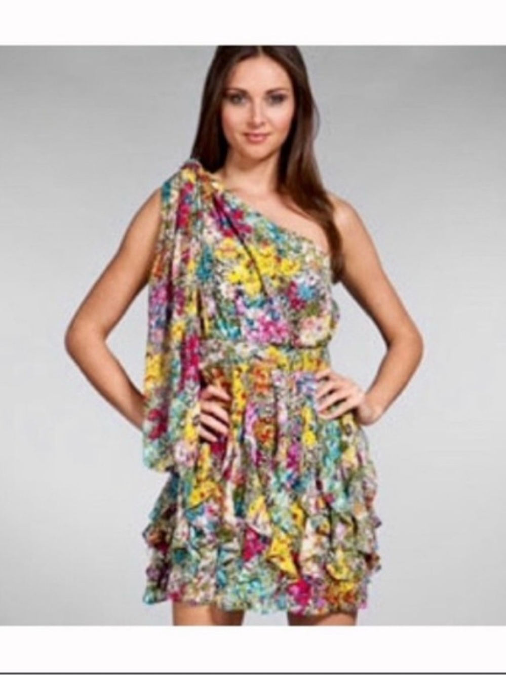 MM Couture by Miss Me One-Shoulder Floral Ruffle Tiered Mini Summer Dress XS